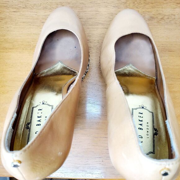 Ted Baker Brandeey Cognac Leather Round Toe Woven Raffia Wedge Heels Sz 9.5 - Picture 7 of 8